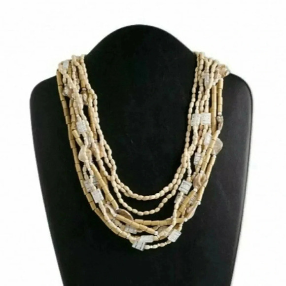 Fashion Jewelry Jewelry - Vintage Mother of Pearl Acrylic Wood Beads 9-Strand Necklace